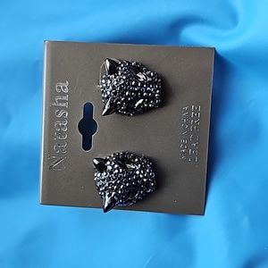 Panther Cat Rhinestone Embellished Earrings NWT
